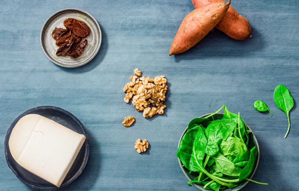 stamppotje van zoete aardappel en spinazie