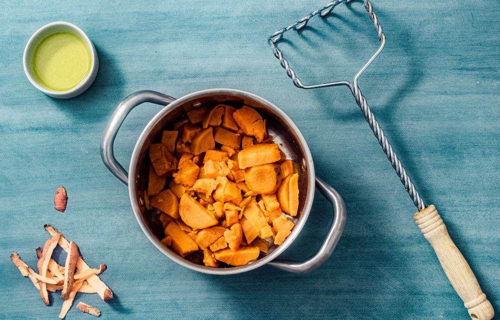 stamppotje van zoete aardappel en spinazie