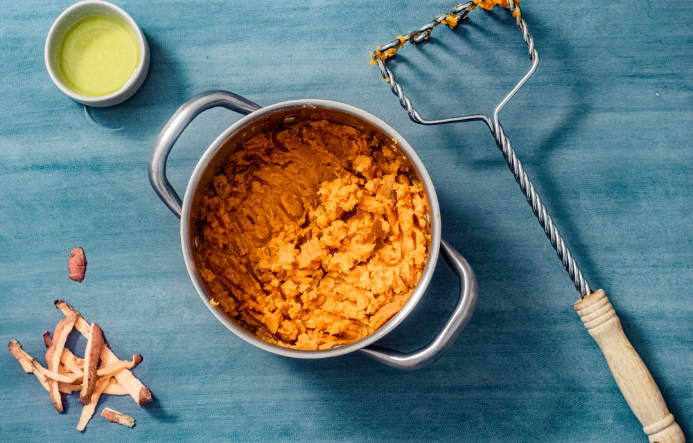 stamppotje van zoete aardappel en spinazie