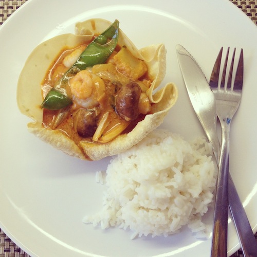 Papadums met garnalencurry