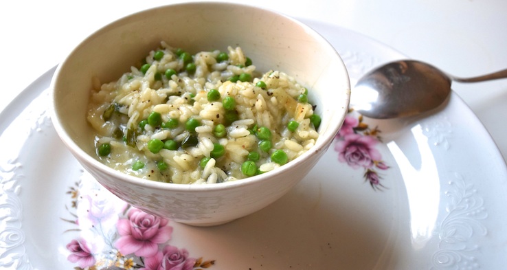 Risotto met erwtjes en camembert