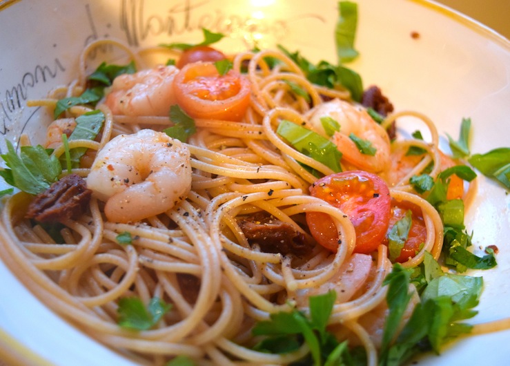 Spaghetti met garnalen