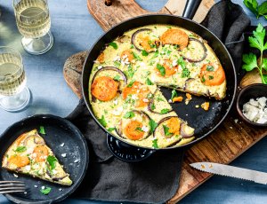 Zoete aardappeltortilla met feta