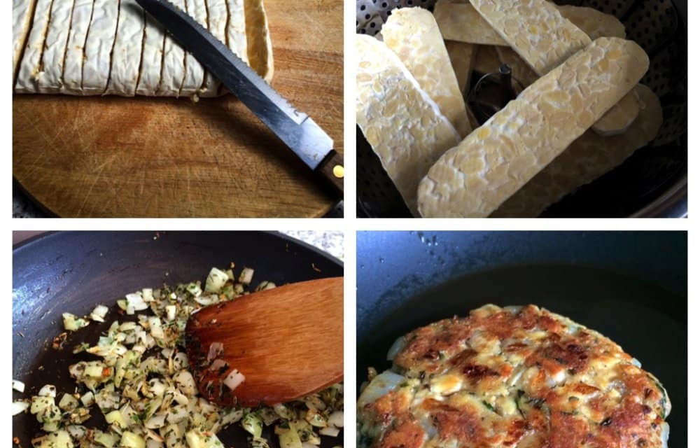 Tempeh-burgers in the making