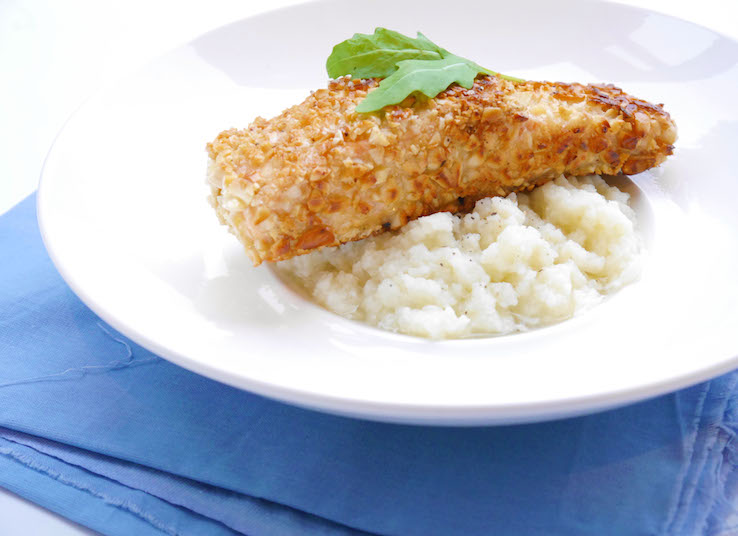 ZALM AMANDELEN MET BLOEMKOOLPUREE