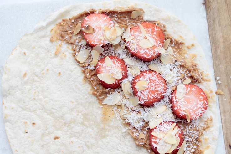 quesadillas pindakaas aardbeien