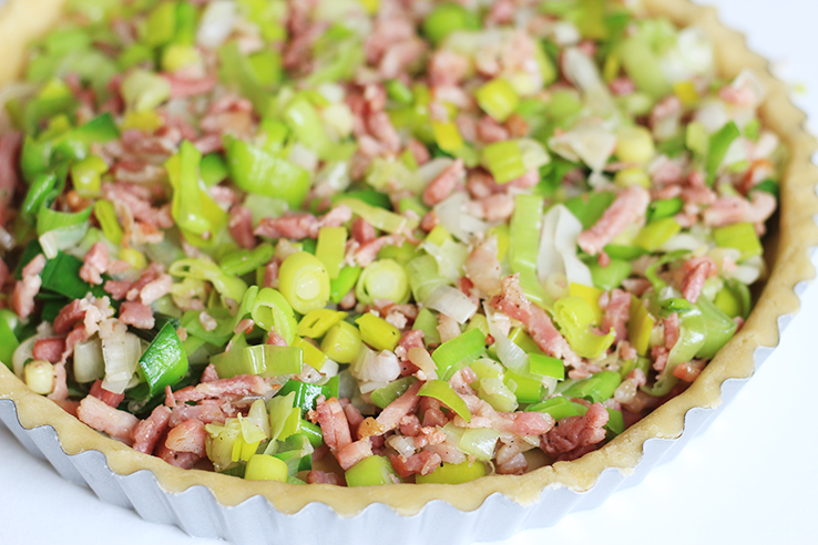 quiche lorraine met spekjes en prei
