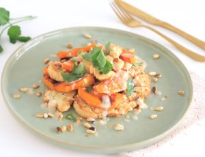 geroosterde bloemkool en pompoen salade - Chickslovefood.com
