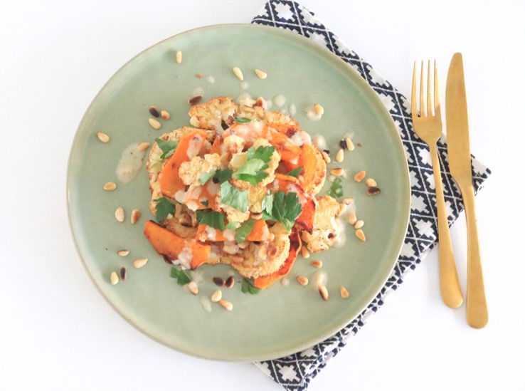 geroosterde pompoen met bloemkool - Chickslovefood.com