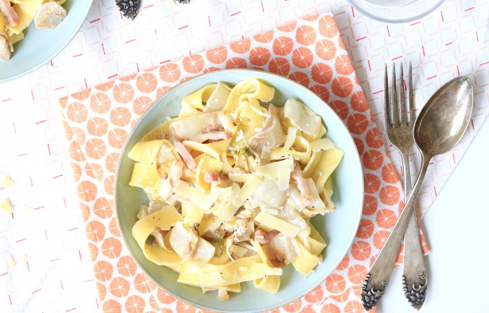 Pappardelle met witlof en spekreepjes