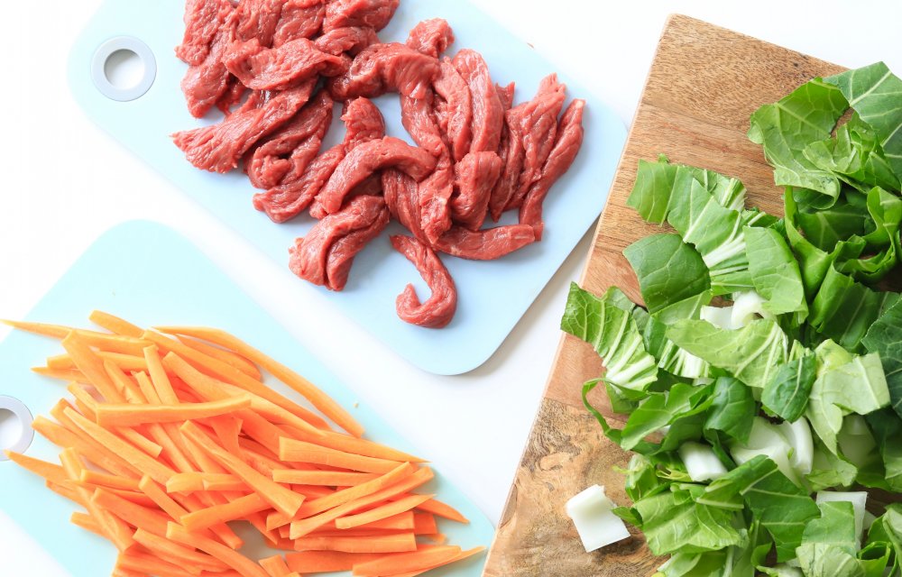 biefstukreepjes wortel paksoi CHICKSLOVEFOOD