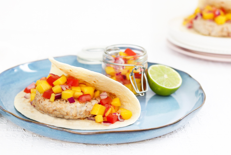 KIPBURGER MET MANGOSALSA EN WRAP - CHICKSLOVEFOOD