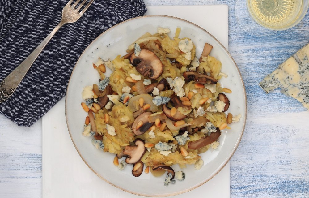 ROSTISCHOTEL MET PADDENSTOELEN EN BLAUWE KAAS RECEPT - CHICKSLOVEFOOD