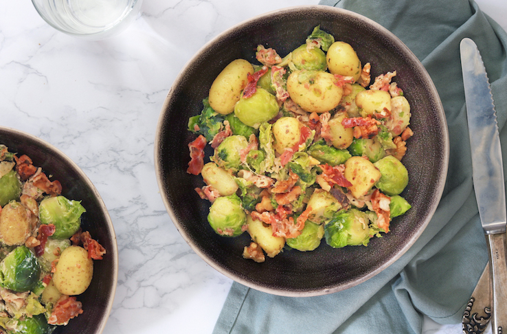 SPRUITJESSCHOTEL MET KRIELTJES EN PANCETTA - CHICKSLOVEFOOD