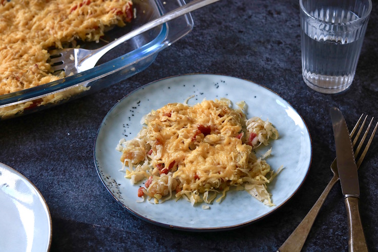 Rösti ovenschotel met zuurkool