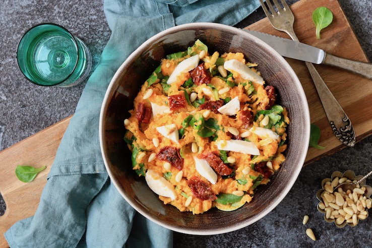 Zoete aardappelstamppot met mozzarella