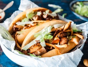 Pulled mushroom op een broodje