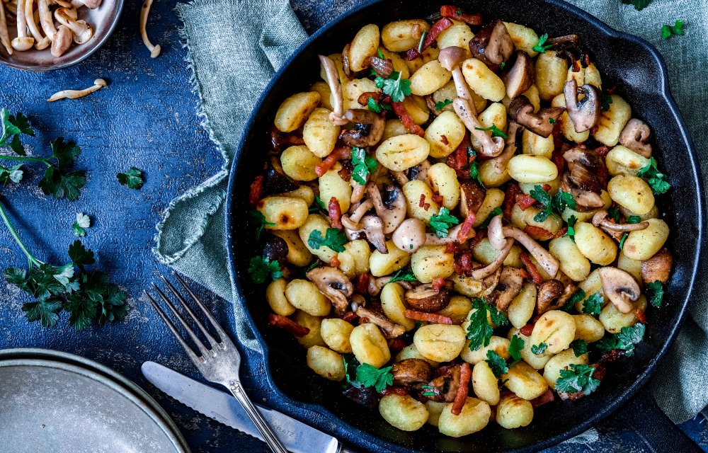 gnocchischotel met paddenstoelen