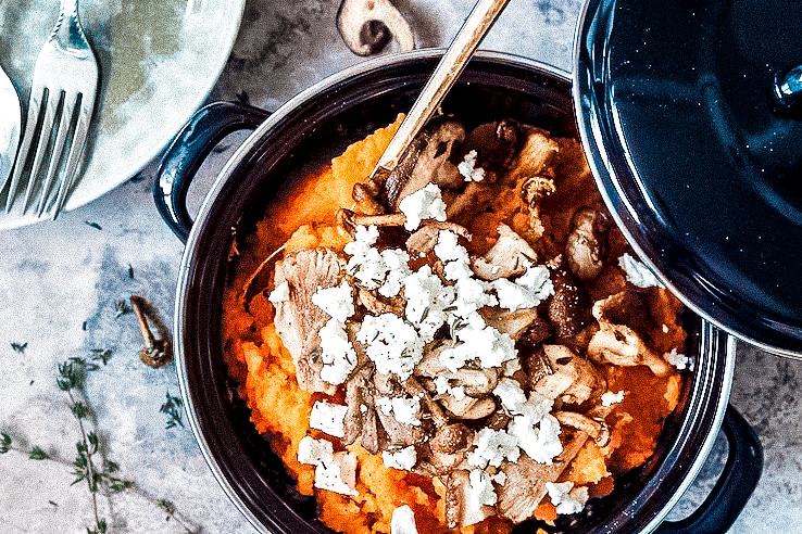 Stamppot met pompoen en zoete aardappel