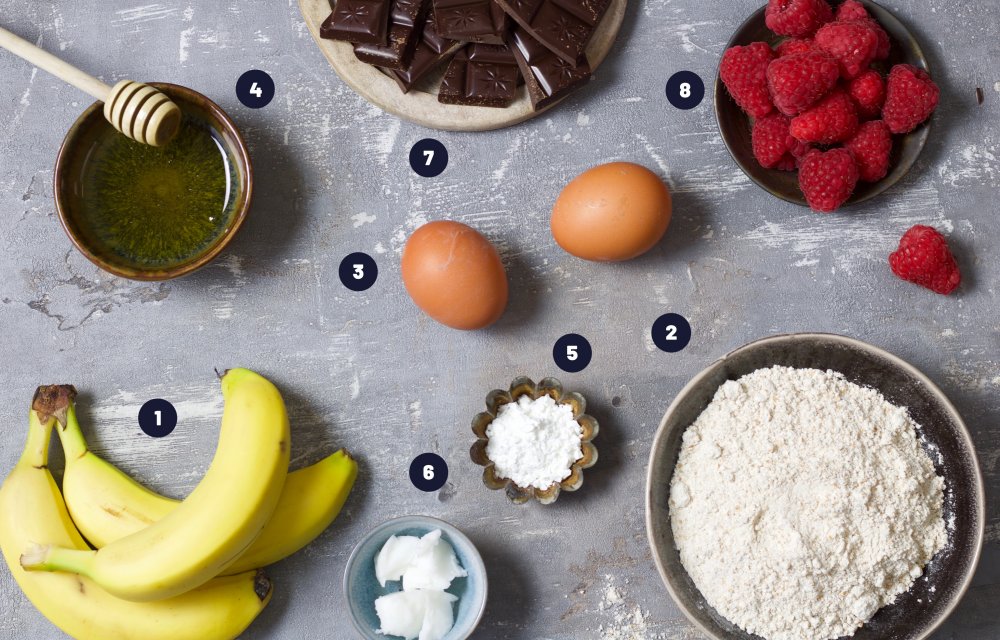Bananenbrood met frambozen - Ingrediënten1 - Chickslovefood