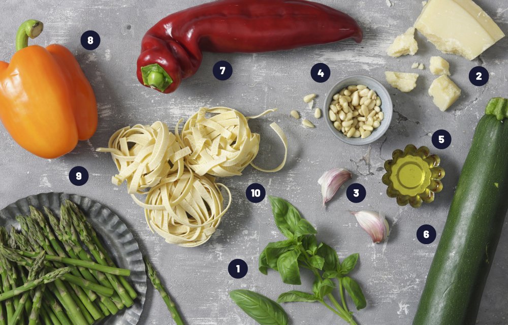 Tagliatelle met gegrilde pestogroenten - Ingrediënten1 - Chickslovefood