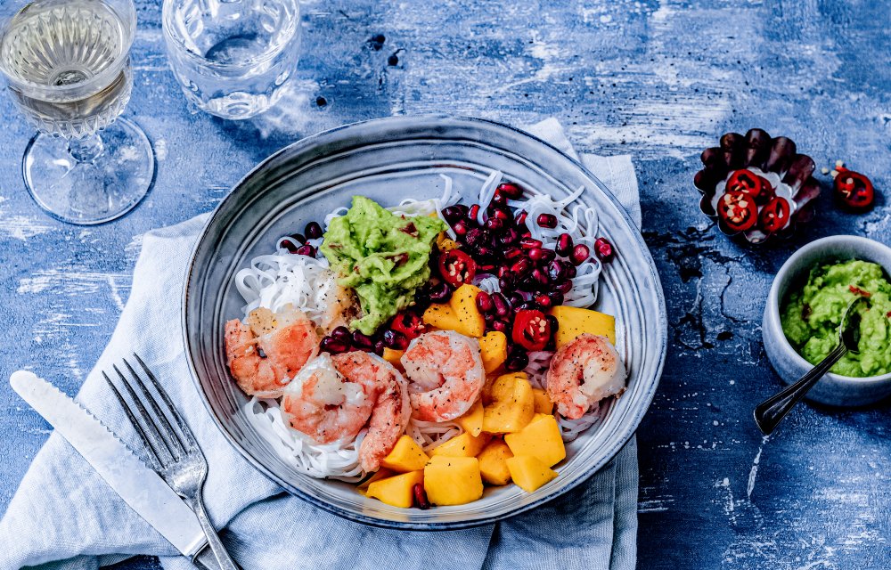 Buddha bowl met garnalen