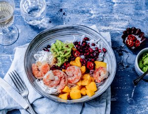 Buddha bowl met garnalen