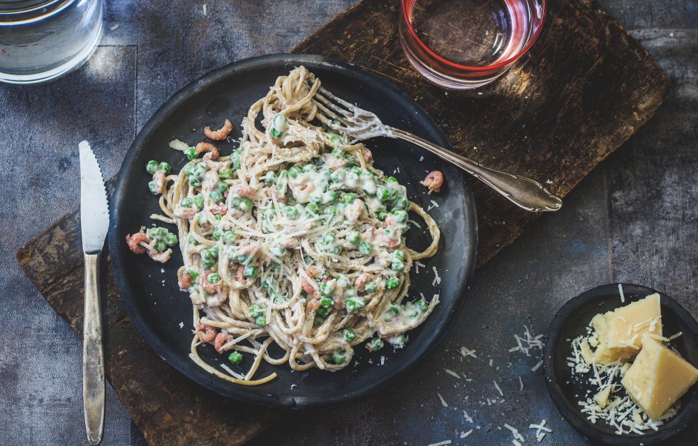 spaghetti met Hollandse garnalen