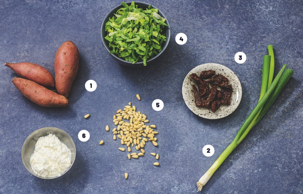 zoete aardappelstamppot met andijvie