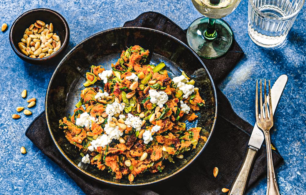 zoete aardappelstamppot met andijvie