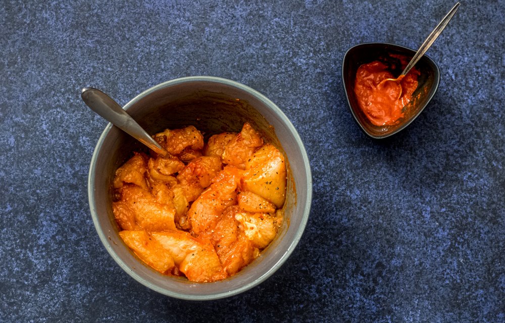 udon noedels met harissa kip