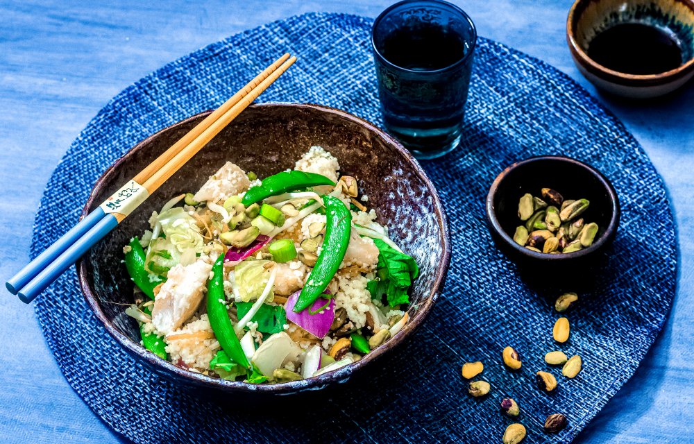 Couscous met kabeljauw en pistache