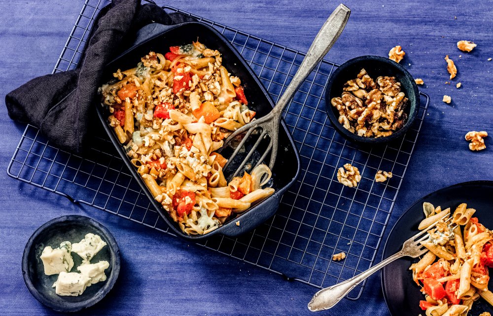 penne met blauwe kaas