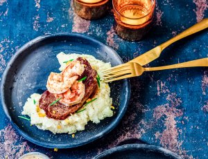 Entrecote met garnalen