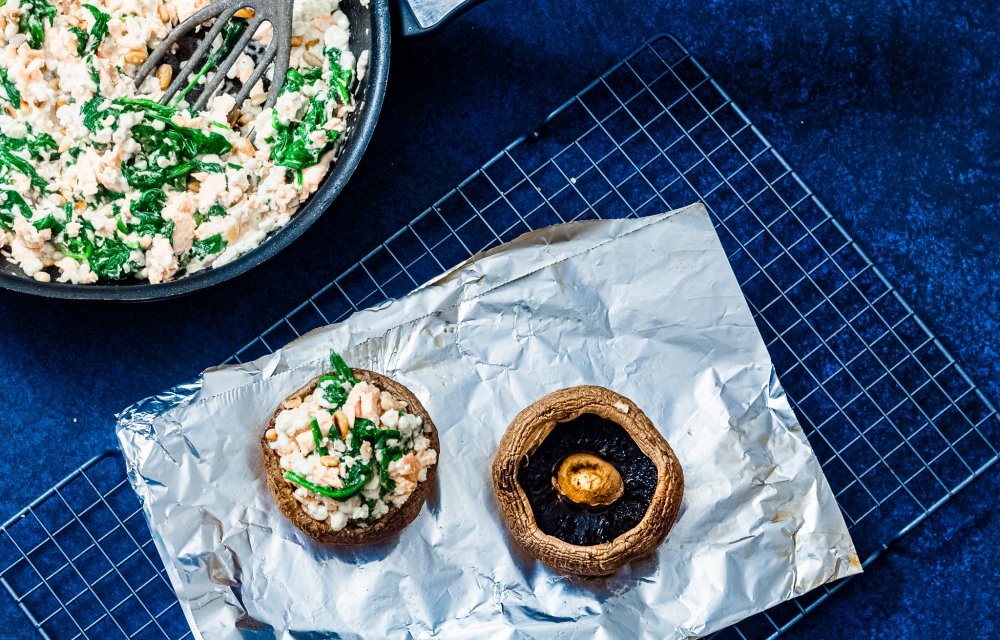 Gevulde portobello met zalm