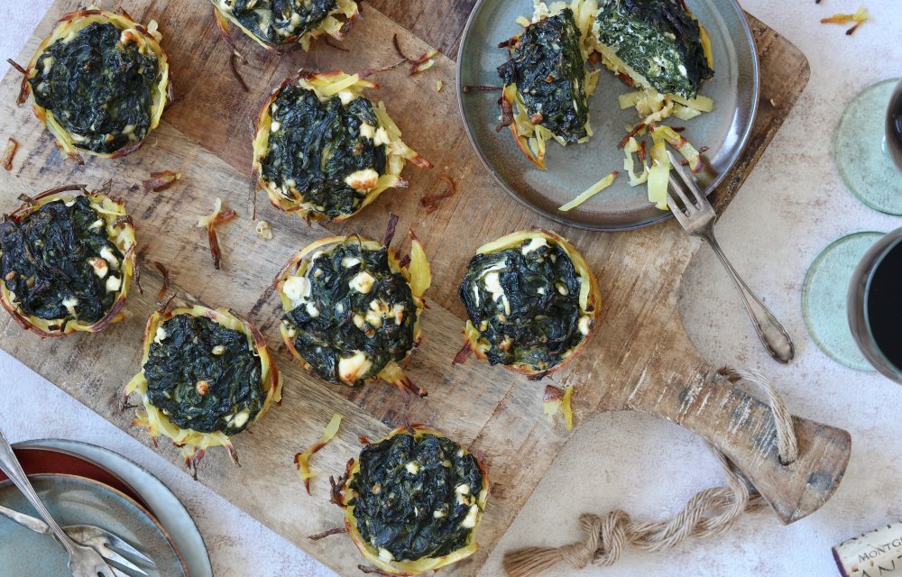 aardappelnestjes met spinazie en feta