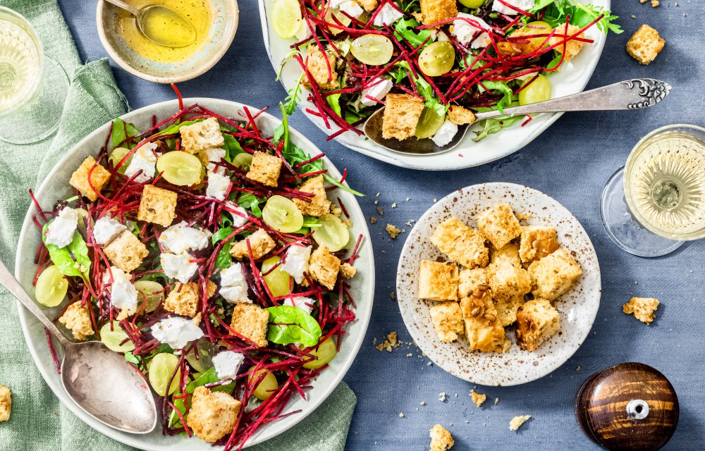 salade met druiven en geitenkaas