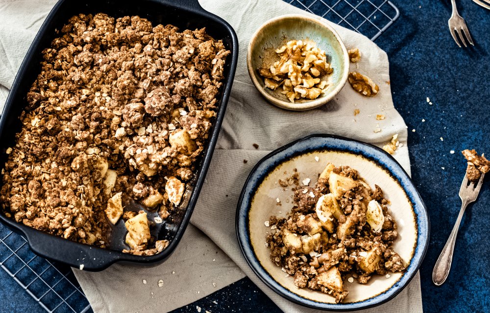 Gezonde appel-banaan crumble