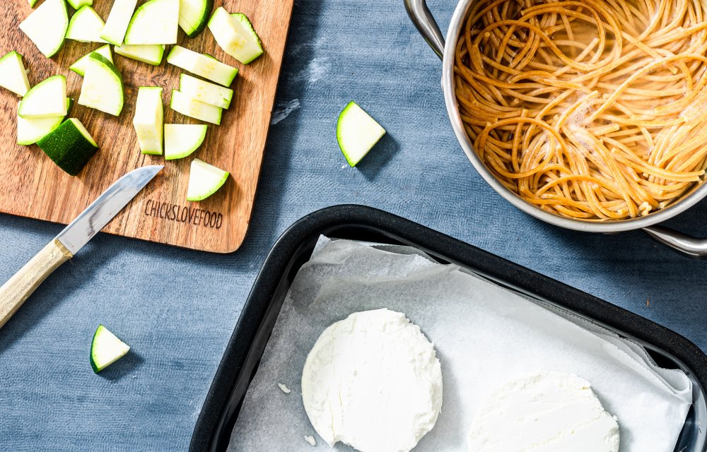 spaghetti met geitenkaas uit de oven