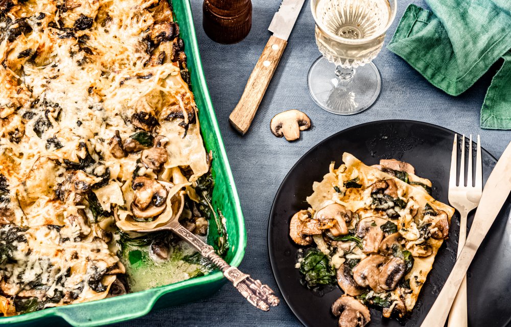 Romige lasagne met champignons