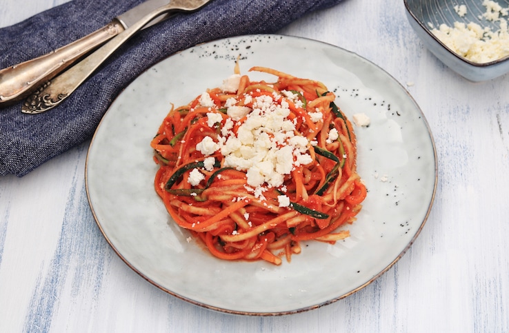 Pasta van courgette, wortel en pastinaak