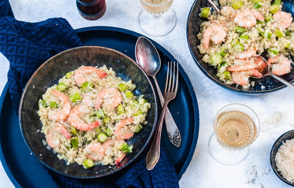 risotto van bloemkoolrijst met garnalen
