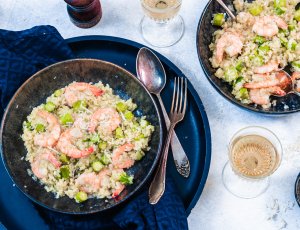 risotto van bloemkoolrijst met garnalen