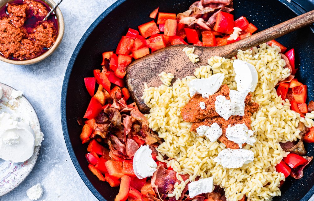 orzo met bacon en geitenkaas