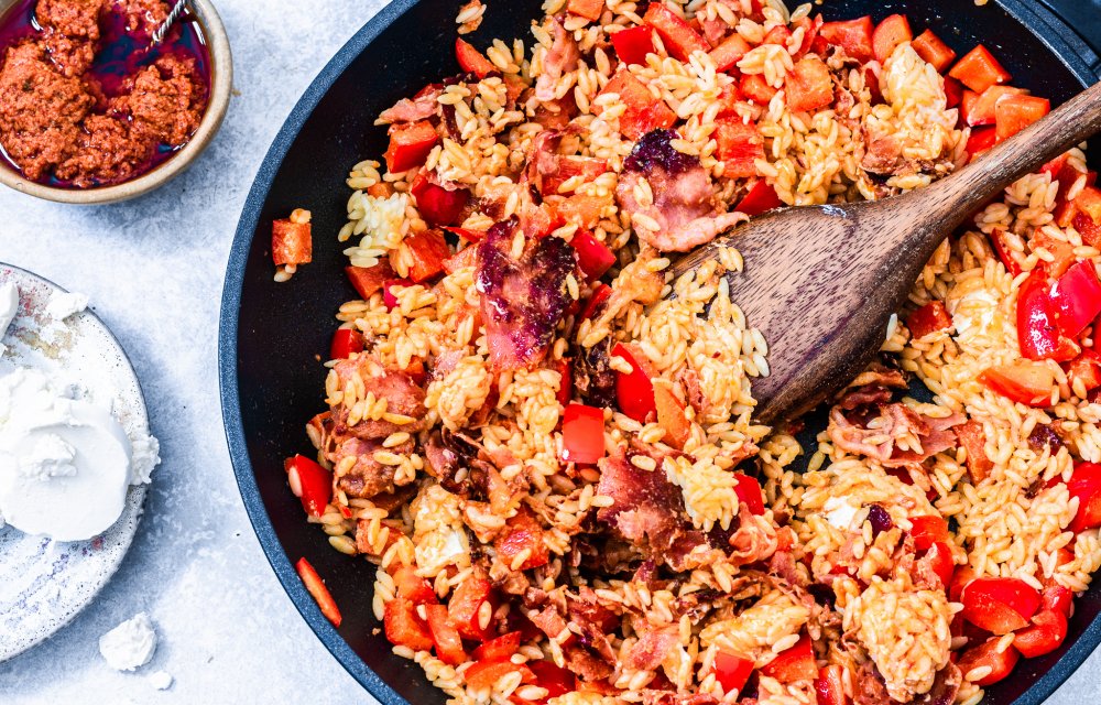 orzo met bacon en geitenkaas