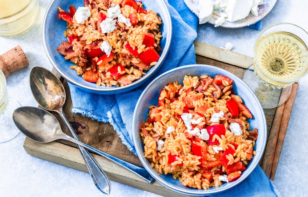 orzo met bacon en geitenkaas