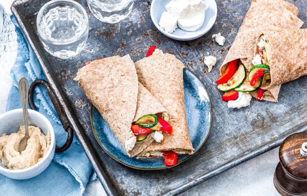 wraps met hummus en gegrilde groenten