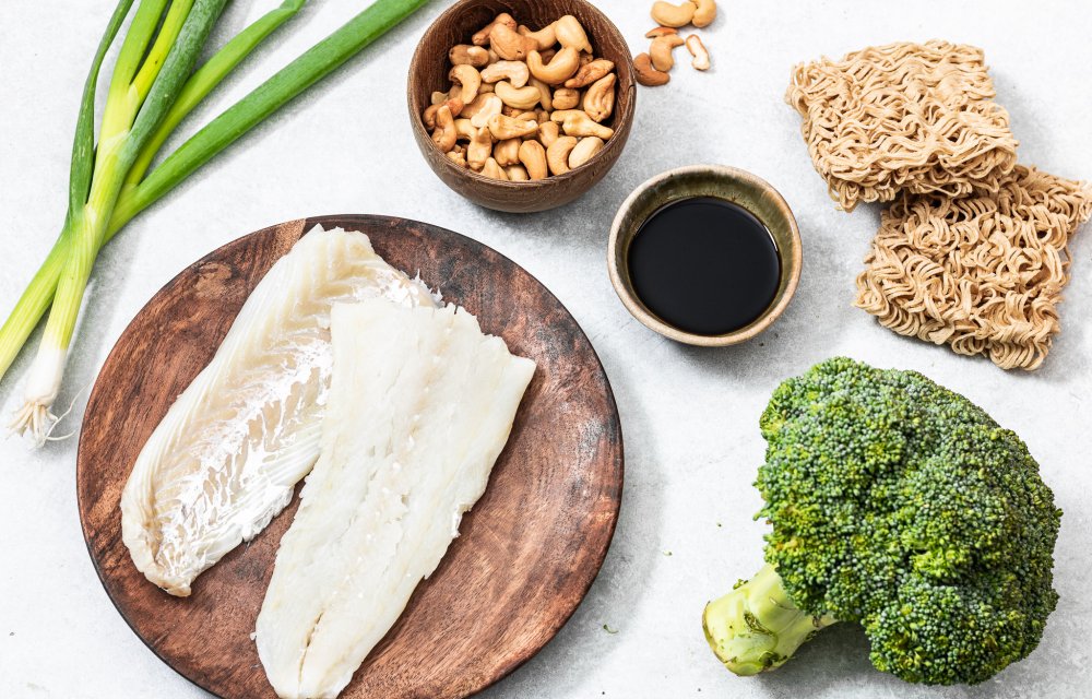 Noedels met kabeljauw