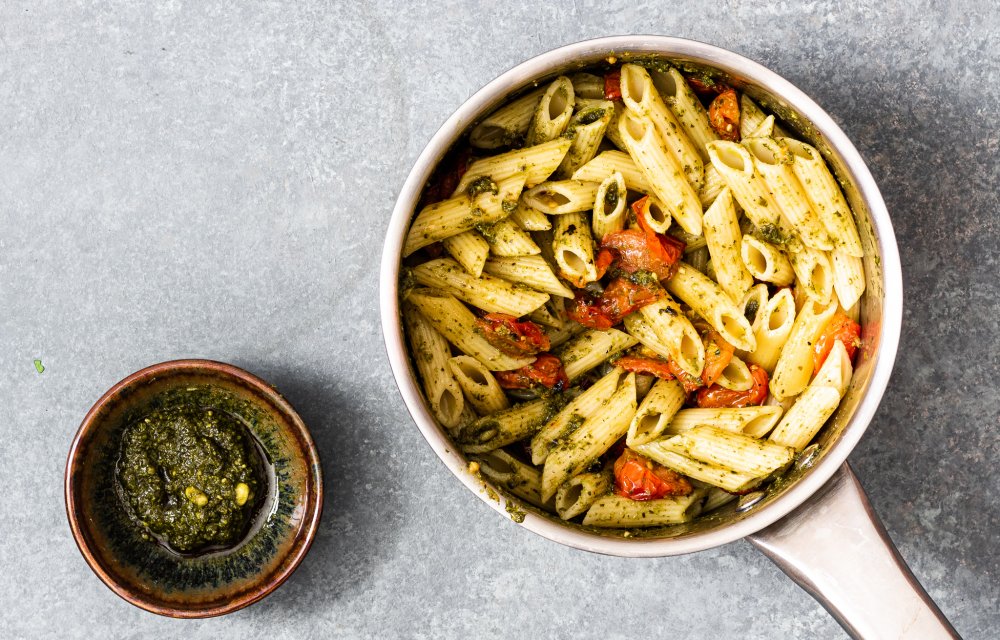 Pasta pesto met rucola