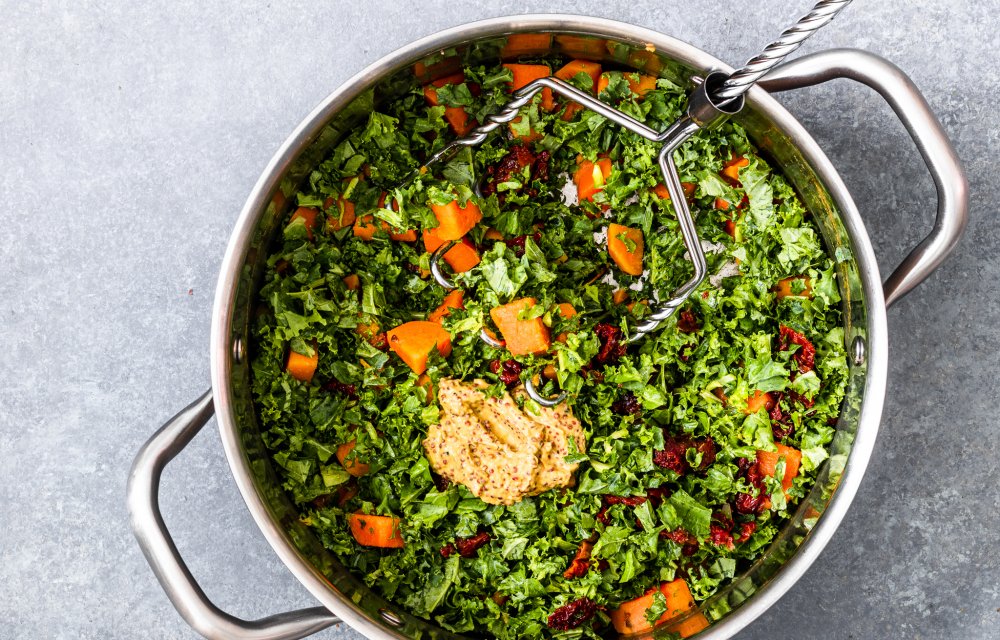 Zoete aardappelstamppot met boerenkool